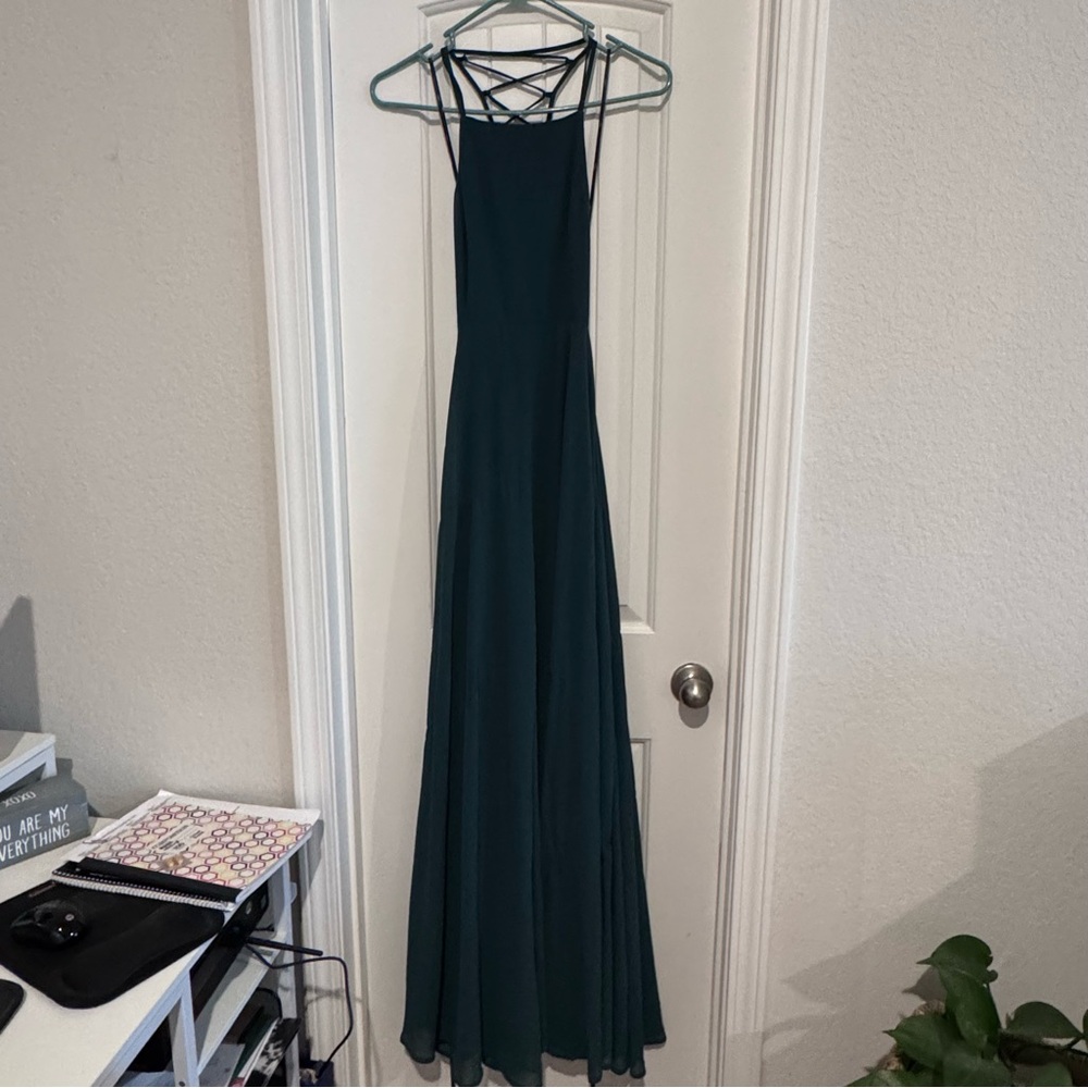 Dark green formal dress lace up back
